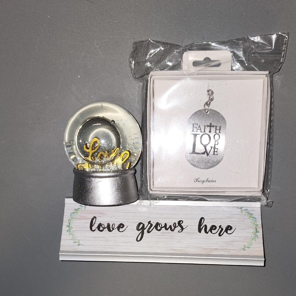 Love Snow Globe, Keychain Set, & Desk Plate